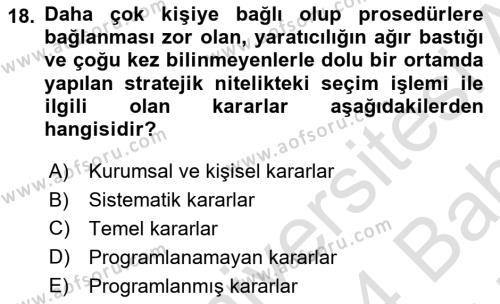 Rekreasyon Yönetimi Dersi 2023 - 2024 Yılı (Vize) Ara Sınavı 18. Soru