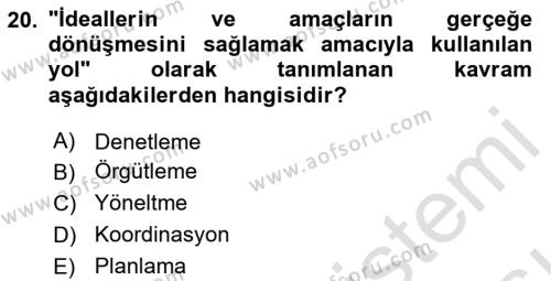 Rekreasyon Yönetimi Dersi 2023 - 2024 Yılı (Vize) Ara Sınavı 20. Soru