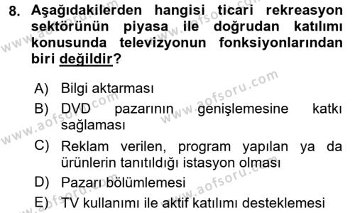 Rekreasyon Yönetimi Dersi 2023 - 2024 Yılı (Vize) Ara Sınavı 8. Soru