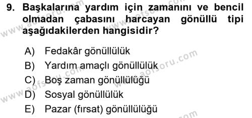 Rekreasyon Yönetimi Dersi 2023 - 2024 Yılı (Vize) Ara Sınavı 9. Soru