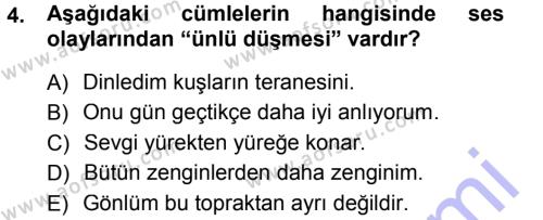 Türk Dili 1 Dersi 2012 - 2013 Yılı (Final) Dönem Sonu Sınavı 4. Soru
