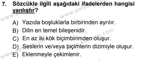 Türk Dili 1 Dersi 2012 - 2013 Yılı (Final) Dönem Sonu Sınavı 7. Soru