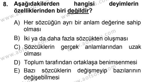 Türk Dili 1 Dersi 2012 - 2013 Yılı (Final) Dönem Sonu Sınavı 8. Soru