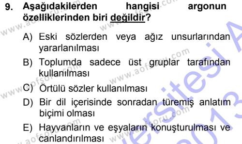 Türk Dili 1 Dersi 2012 - 2013 Yılı (Final) Dönem Sonu Sınavı 9. Soru
