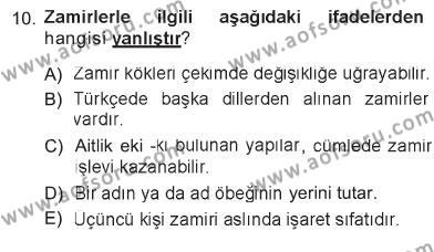 Türk Dili 1 Dersi 2012 - 2013 Yılı Tek Ders Sınavı 10. Soru