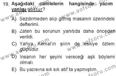 Türk Dili 1 Dersi 2012 - 2013 Yılı Tek Ders Sınavı 19. Soru