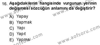 Türk Dili 1 Dersi 2013 - 2014 Yılı (Vize) Ara Sınavı 16. Soru