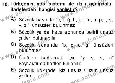 Türk Dili 1 Dersi 2013 - 2014 Yılı (Vize) Ara Sınavı 18. Soru