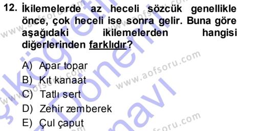 Türk Dili 1 Dersi 2013 - 2014 Yılı (Final) Dönem Sonu Sınavı 12. Soru