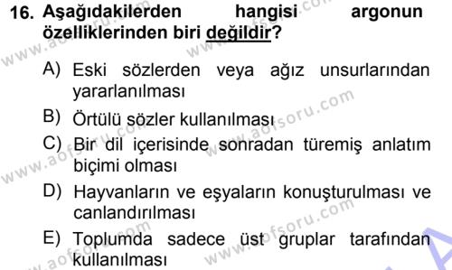 Türk Dili 1 Dersi 2013 - 2014 Yılı (Final) Dönem Sonu Sınavı 16. Soru