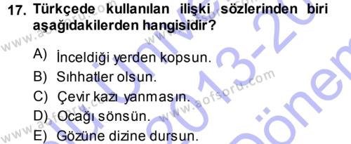 Türk Dili 1 Dersi 2013 - 2014 Yılı (Final) Dönem Sonu Sınavı 17. Soru