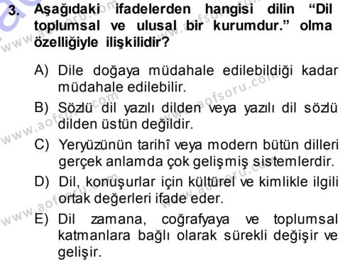 Türk Dili 1 Dersi 2013 - 2014 Yılı (Final) Dönem Sonu Sınavı 3. Soru