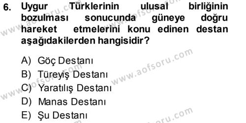 Türk Dili 1 Dersi 2013 - 2014 Yılı (Final) Dönem Sonu Sınavı 6. Soru