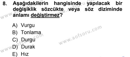 Türk Dili 1 Dersi 2013 - 2014 Yılı (Final) Dönem Sonu Sınavı 8. Soru