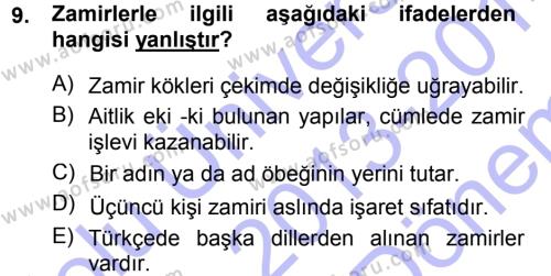 Türk Dili 1 Dersi 2013 - 2014 Yılı (Final) Dönem Sonu Sınavı 9. Soru