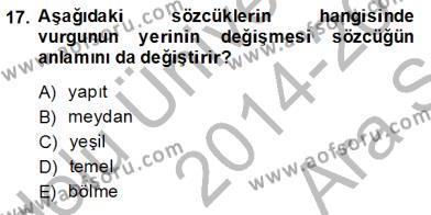 Türk Dili 1 Dersi 2014 - 2015 Yılı (Vize) Ara Sınavı 17. Soru