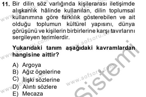 Türk Dili 1 Dersi 2014 - 2015 Yılı (Final) Dönem Sonu Sınavı 11. Soru