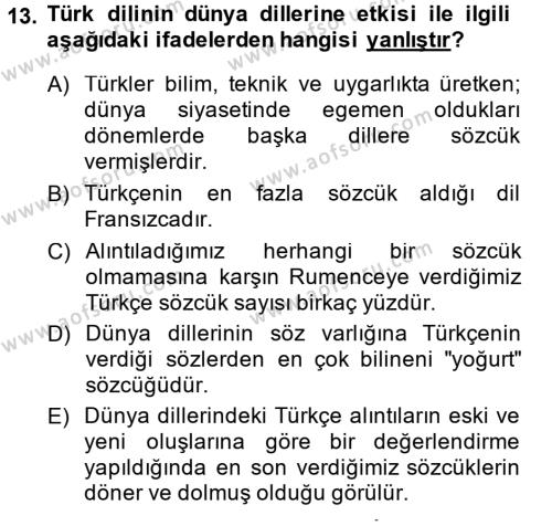 Türk Dili 1 Dersi 2014 - 2015 Yılı (Final) Dönem Sonu Sınavı 13. Soru