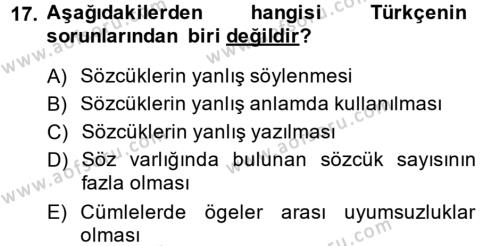Türk Dili 1 Dersi 2014 - 2015 Yılı (Final) Dönem Sonu Sınavı 17. Soru