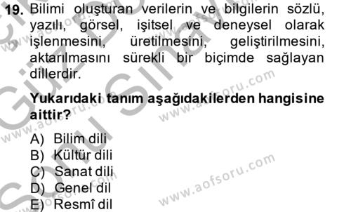 Türk Dili 1 Dersi 2014 - 2015 Yılı (Final) Dönem Sonu Sınavı 19. Soru