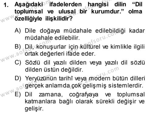 Türk Dili 1 Dersi 2014 - 2015 Yılı Tek Ders Sınavı 1. Soru