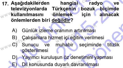 Türk Dili 1 Dersi 2015 - 2016 Yılı (Final) Dönem Sonu Sınavı 17. Soru
