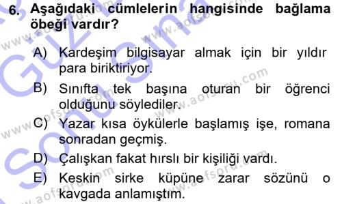 Türk Dili 1 Dersi 2015 - 2016 Yılı (Final) Dönem Sonu Sınavı 6. Soru