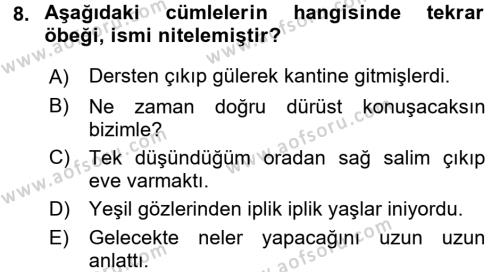 Türk Dili 1 Dersi 2015 - 2016 Yılı (Final) Dönem Sonu Sınavı 8. Soru