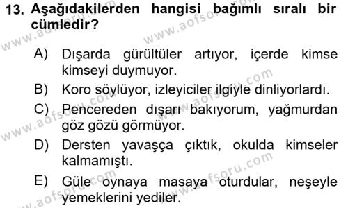 Türk Dili 1 Dersi 2015 - 2016 Yılı Tek Ders Sınavı 13. Soru
