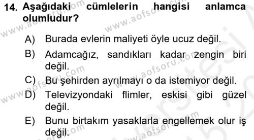 Türk Dili 1 Dersi 2015 - 2016 Yılı Tek Ders Sınavı 14. Soru