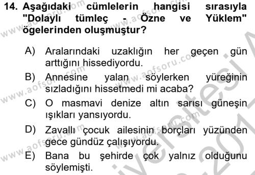 Türk Dili 1 Dersi 2016 - 2017 Yılı 3 Ders Sınavı 14. Soru