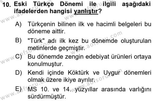 Türk Dili 1 Dersi 2016 - 2017 Yılı (Vize) Ara Sınavı 10. Soru