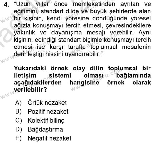 Türk Dili 1 Dersi 2016 - 2017 Yılı (Vize) Ara Sınavı 4. Soru