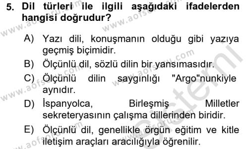 Türk Dili 1 Dersi 2016 - 2017 Yılı (Vize) Ara Sınavı 5. Soru