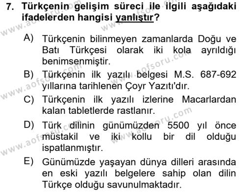 Türk Dili 1 Dersi 2016 - 2017 Yılı (Vize) Ara Sınavı 7. Soru
