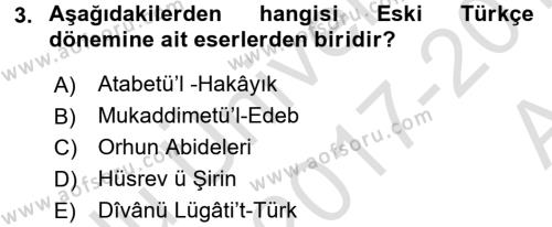 Türk Dili 1 Dersi 2017 - 2018 Yılı (Vize) Ara Sınavı 3. Soru