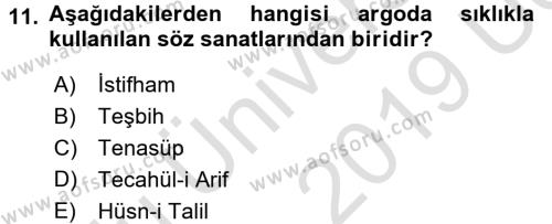 Türk Dili 1 Dersi 2018 - 2019 Yılı 3 Ders Sınavı 11. Soru