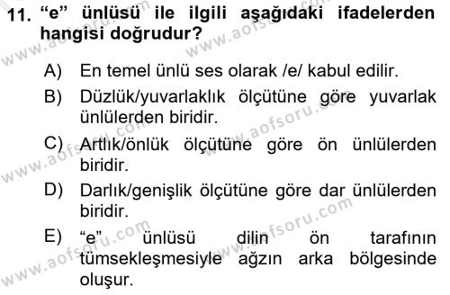 Türk Dili 1 Dersi 2018 - 2019 Yılı (Vize) Ara Sınavı 11. Soru
