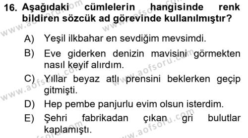 Türk Dili 1 Dersi 2018 - 2019 Yılı (Vize) Ara Sınavı 16. Soru