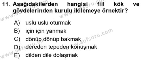 Türk Dili 1 Dersi 2020 - 2021 Yılı Yaz Okulu Sınavı 11. Soru