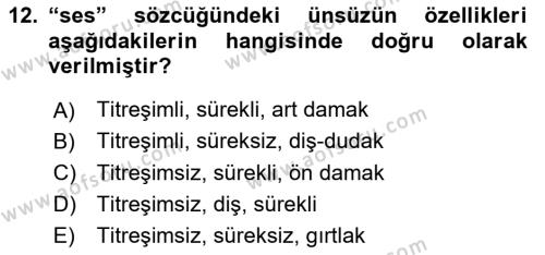 Türk Dili 1 Dersi 2020 - 2021 Yılı Yaz Okulu Sınavı 12. Soru