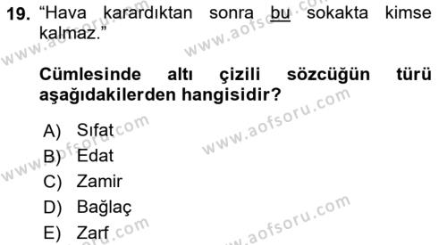 Türk Dili 1 Dersi 2020 - 2021 Yılı Yaz Okulu Sınavı 19. Soru