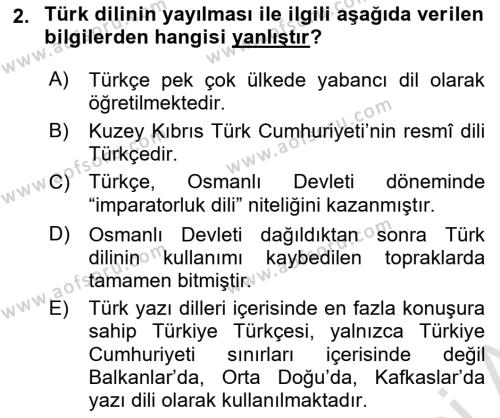 Türk Dili 1 Dersi 2020 - 2021 Yılı Yaz Okulu Sınavı 2. Soru
