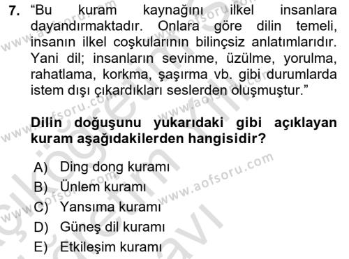 Türk Dili 1 Dersi 2020 - 2021 Yılı Yaz Okulu Sınavı 7. Soru