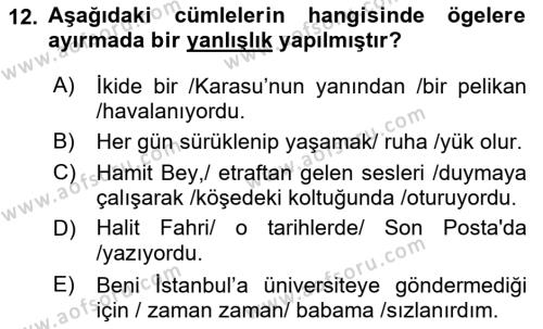 Türk Dili 1 Dersi 2021 - 2022 Yılı (Final) Dönem Sonu Sınavı 12. Soru