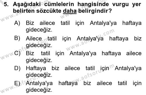 Türk Dili 1 Dersi 2021 - 2022 Yılı (Final) Dönem Sonu Sınavı 5. Soru