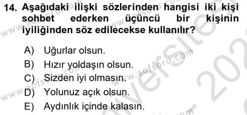 Türk Dili 1 Dersi 2021 - 2022 Yılı Yaz Okulu Sınavı 14. Soru