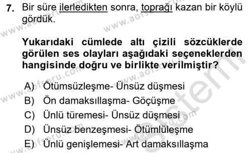 Türk Dili 1 Dersi 2021 - 2022 Yılı Yaz Okulu Sınavı 7. Soru