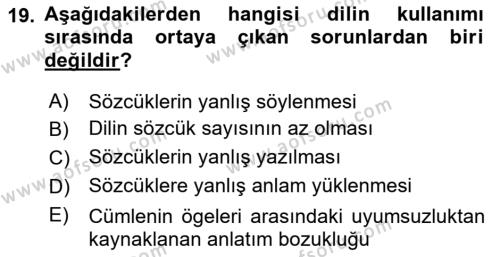 Türk Dili 1 Dersi 2022 - 2023 Yılı Yaz Okulu Sınavı 19. Soru