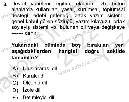 Türk Dili 1 Dersi 2022 - 2023 Yılı Yaz Okulu Sınavı 3. Soru